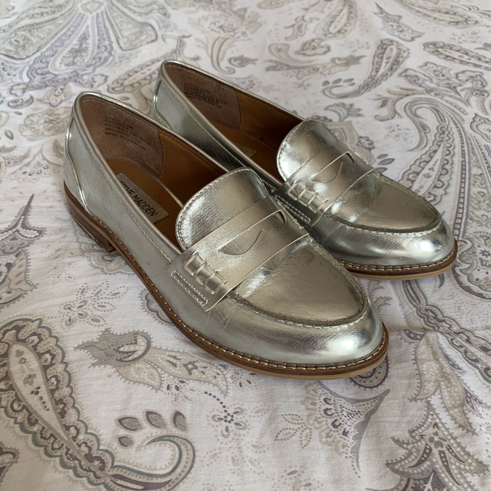 Steve Madden Silver Loafers